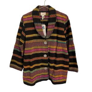 Cedar Canyon Tapestry Striped Boho Button Down Coat Pockets Cotton Size MED NWT